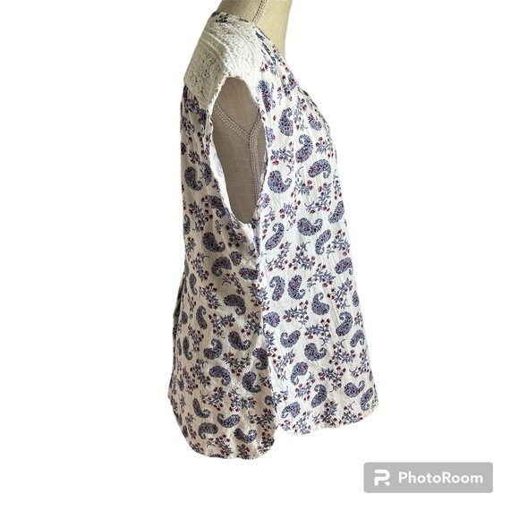 Ruff Hewn Red White Blue Paisley Tank Button Down Blouse Women’s Size Large - Picture 3 of 9